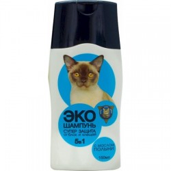 Барсик ЭКО Шампунь Супер Защита 5в1 для кошек, от блох и клещей, с маслом полыни, 150 мл