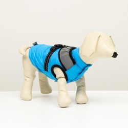 Куртка для собак со светоотражающей шлейкой, размер 8 (ДС 23, ОГ 30, ОШ 22), голубая