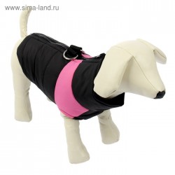 Куртка на синтепоне с креплениями для поводка, размер L (ОГ 50 см, ДС 34,5 см), черная с розовым