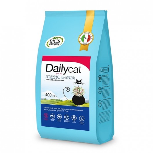 Dailycat-0,4 кг Корм для взрослых привередливых кошек с рыбой и рисом