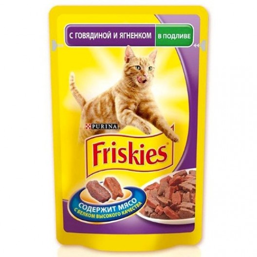 Купить Friskies для кошек в подливе с говядиной и ягненком 100 г.