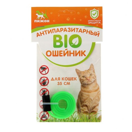 Купить Биоошейник антипаразитарный Пижон д/кошек от блох и клещей, зеленый, 35 см.