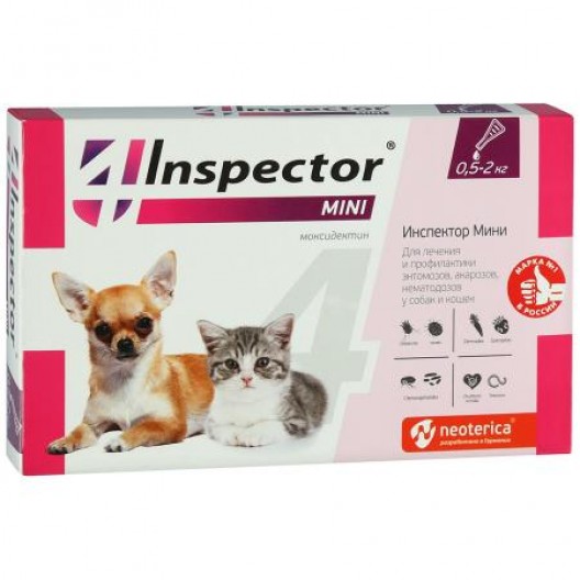 Купить Инспектор капли от внешних и внутренних паразитов для собак и кошек до 2 кг, 1 пипетка