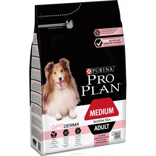 Купить Проплан 3 кг сухой корм для взрослых собак средних пород, лосось, рис