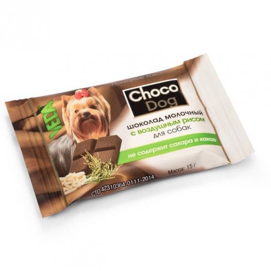 Купить Шоколад молочный с воздушным рисом для собак Choco Dog 15 гр