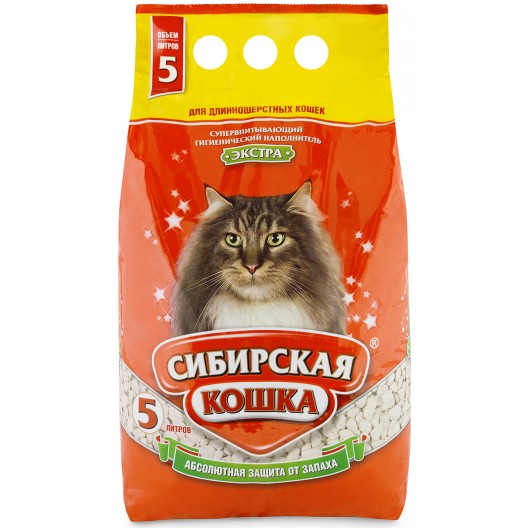 Сибирская кошка наполнитель экстра 5л для длинношерстных кошек(впитывающий),5л