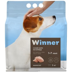Winner,сухой корм из курицы для взрослых собак мелких пород,3 кг (Мираторг)