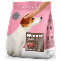 Winner,сухой корм с говядиной для взрослых собак мелких пород,3 кг (Мираторг)